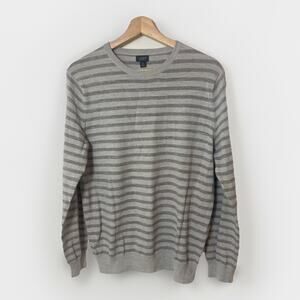 J.Crew 100% Merino Wool Sweater Gray Striped Pullover Career Casual Preppy Small